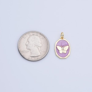 Dainty Oval Shape Butterfly Insect Charm, Gold Filled Purple Enamel Butterfly Pendant for Necklace Bracelet Jewelry Making Supply, CP2169
