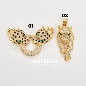 Gold Filled Panther Charm, Leopard Charm Connector, Wild Animal Inspired Panther Pendant for Necklace Bracelet Component, CP_Batch53