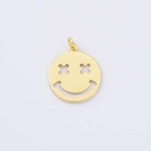 14K Gold Filled  Happy Charm, Emoji Charm Gold Smile Charm Pendant Silver SMLY Face Charms Necklace Earring Bracelet Supply, CP1277