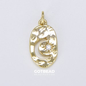 Dainty 18K Gold Filled Crescent Moon and Star Charm, Celestial Jewelry for Necklace Bracelet Earrings Supply Component, 22x11mm, CP1458