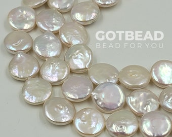 Natural Freshwater Baroque Coin Pearl White Pinkish Pearl Bead, 12x4mm Cultured Pearl, High Quality Coin Cut Keshi Pearl Beads, PRP605