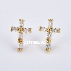 1 pair Dainty Cross CZ Earrings, Gold Filled Cross Stud Earrings, CZ Micro Pave Earrings, Religious Gift Jewelry, Minimalist Earrings, ER263
