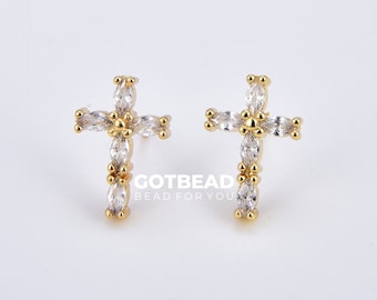 1 pair Dainty Cross CZ Earrings, Gold Filled Cross Stud Earrings, CZ Micro Pave Earrings, Religious Gift Jewelry, Minimalist Earrings, ER263