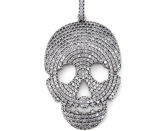 Antique Silver Pave Skull Pendant Charm, Crystal Rhinestone Skull Charm, Gothic Jewelry Making Supply, Necklace Pendant, CP786