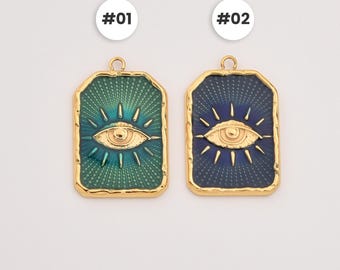 Gold Filled Evil Eye Charm, Stainless Steel Enamel Protection Pendant for DIY Necklace Bracelet Jewelry Making, Boho Gift for Her, SCP158