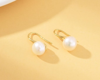 1 par de pendientes de gancho de perla hawaiana, pendientes colgantes de perla blanca rellena de oro, pendientes de perla de agua dulce, pendientes de boda, regalo para ella, ER300