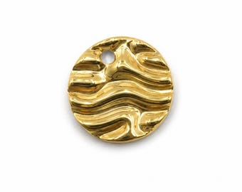 Stainless Steel Wave Disc Charm, Gold Filled Round Textured Pendant for DIY Jewelry Making Necklace Bracelet Charm, Gift for Her, SCP244