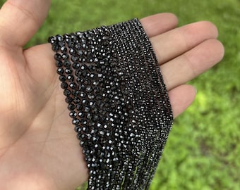 Black Spinel High-Quality Natural Round Faceted Beads PRP952