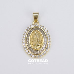 Ciondolo Beata Vergine Maria in oro 18 carati, ciondolo Signora di Guadalupe, ciondolo ovale Madre Maria per collana, bracciale, rosario, orecchini, CP1550