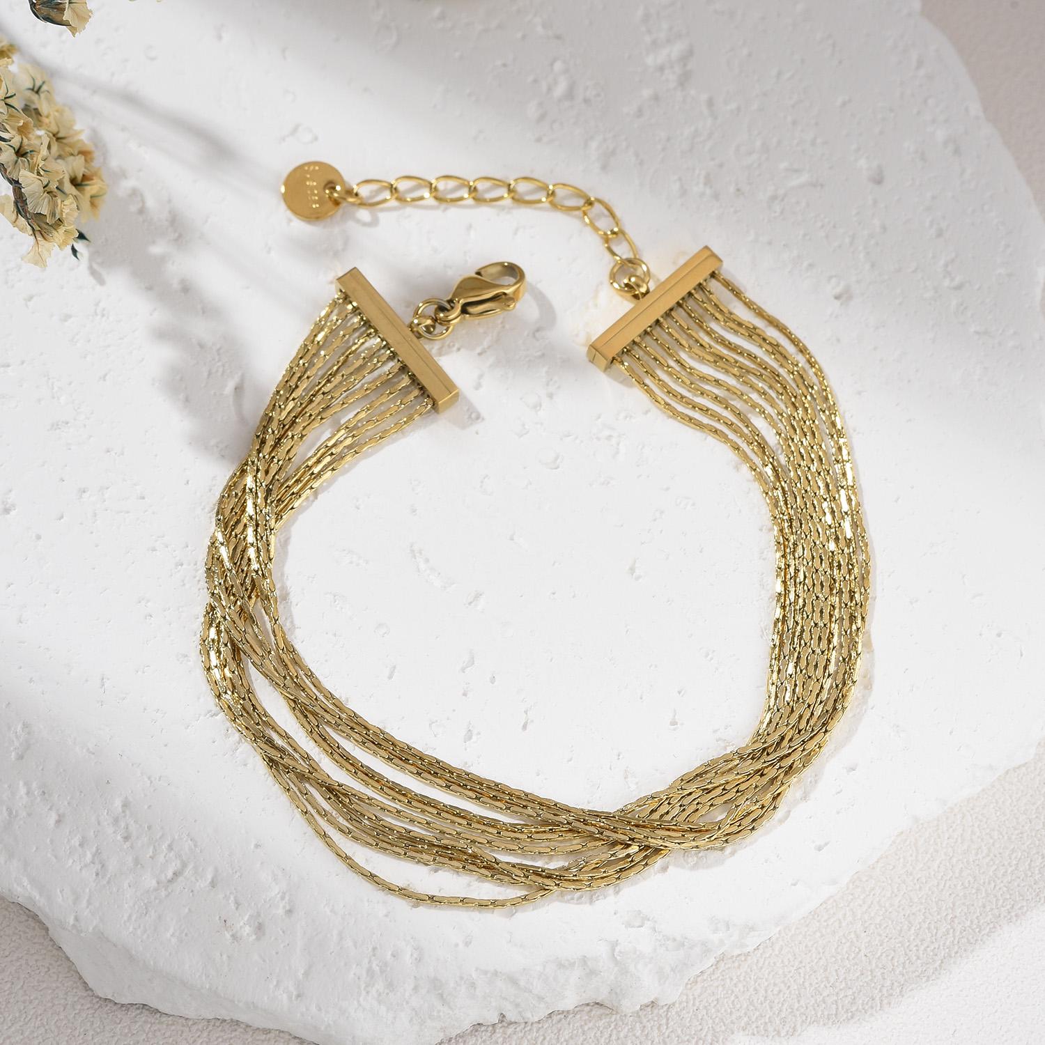 ゴールドフィルドマルチストランドブレスレット、調節可能なレイヤード