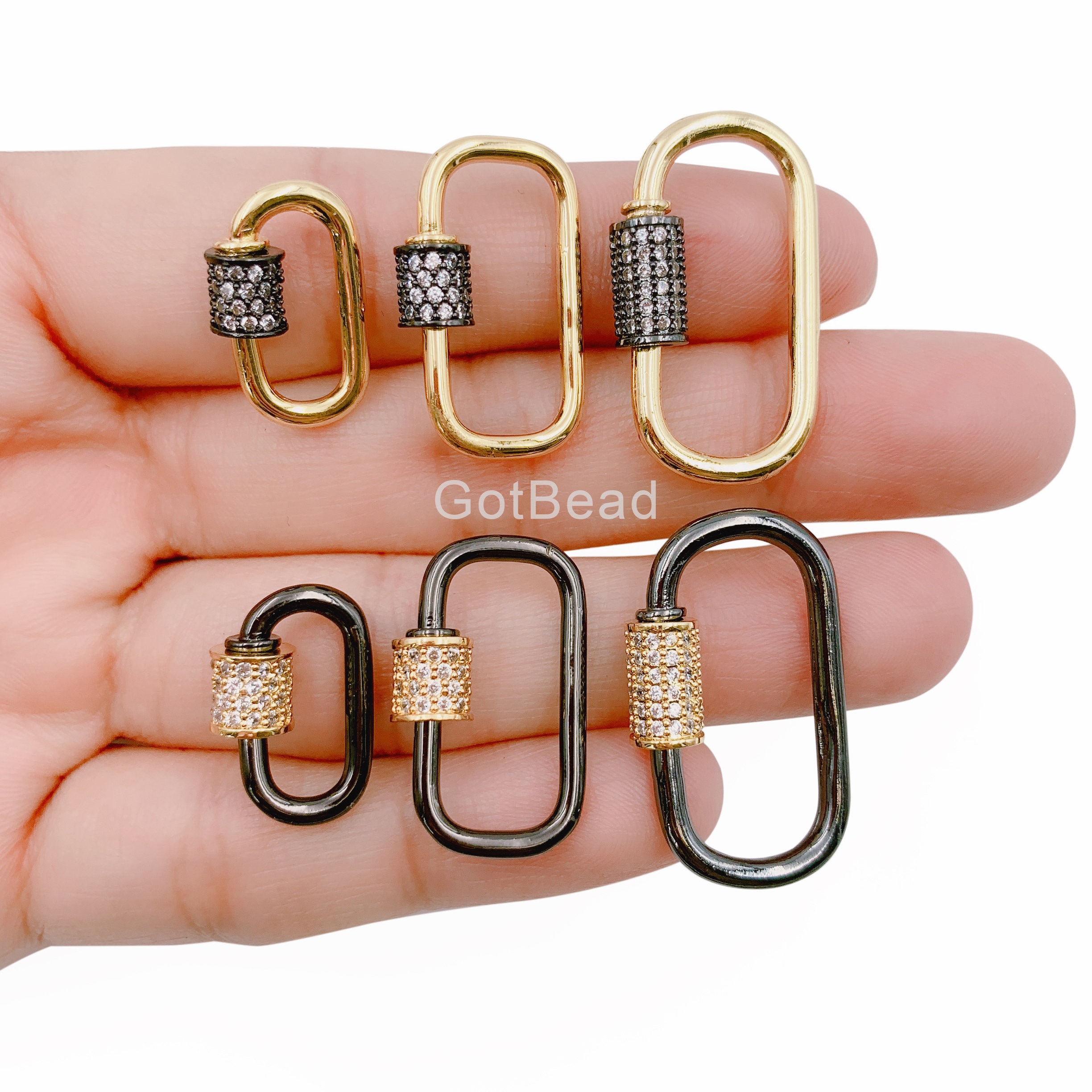 18K Gold Carabiner Screw Clasp, Screw Clasp Oval, Interlocking
