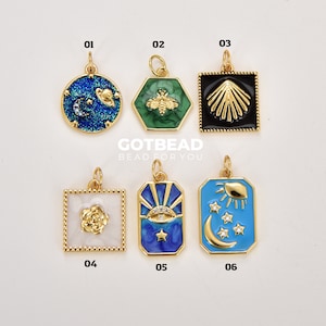 Ciondolo in smalto riempito in oro 18 carati, ciondolo in smalto celeste, zirconia cubica, ciondolo in smalto, collana in smalto, creazione di gioielli fai da te, CP-Batch65