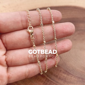 1pc 19&#39;&#39; Ready to Use Gold Filled Bead Necklace Chain, Layering Beaded Chain, Dainty Beaded Necklace for Pendant Chain Necklace, CH274