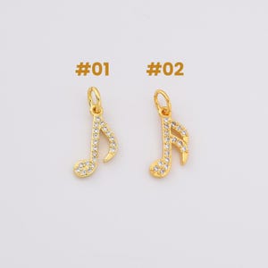 Gold Filled Music Note Charms, Pave CZ Musical Pendant Set for Necklace or Bracelet, DIY Jewelry Supply for Music Lovers & Gifts, CP2235