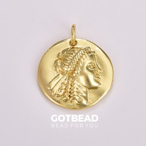 Gold Greek Warrior Heracles Coin Pendant, Ancient Gold Filled Coin Pendant, Earing DIY, Warrior Coin Pendant, Hercules Coin Pendant, CP1711