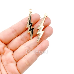 14K Gold Filled Filled  CZ Enamel Lightning Bolt Charm, Charm Necklace, Bolt Necklace, Enamel Charm, Lightning Bolt, 43x11mm, CP804-A1210