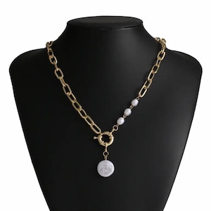 Summer Baroque Freshwater Pearl Necklace, Gold Filled Paperclip Link Chain, Chain Link Chain Necklace, NL003