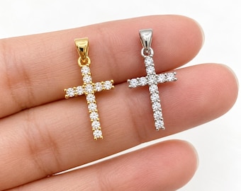 Gold Filled CZ Cross Charm, Crystal Cross Pendant, Religious Charm for DIY Necklace Bracelet Making, Christian Jewelry Supply, CP131