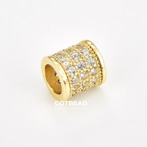 Cylinder Beads, CZ Large Hole  Gold Filled Cylinder Drum Barrel Micro Pave Beads, Tube CZ Beads, Large Hole Spacer Bead, 9x8mm, BD115