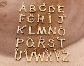 14K Gold Filled  Initial Alphabet Charm Bamboo Letter Pendant 18x10mm CP989