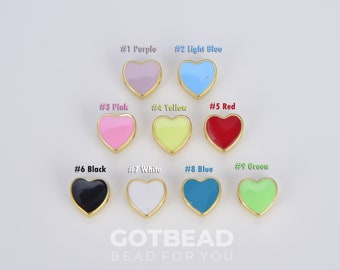 Enamel Colorful Heart Spacer Beads, Pink Turquoise Yellow Enamel Jewelry, Heart Beads for Jewelry Making Supply, 11x11mm, BD100A