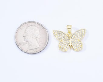 Dainty Elegant Butterfly Charm, Gold Filled Butterfly Pendant CZ Micro Pave for Necklace Bracelet Earrings Jewelry Making Supply, CP2173