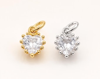 Gold Filled CZ Heart Pendant, Crystal Heart Charm, Rhinestone Pendant, Jewelry Making Supply, Heart Necklace Charm, Gift for Her, CP1016