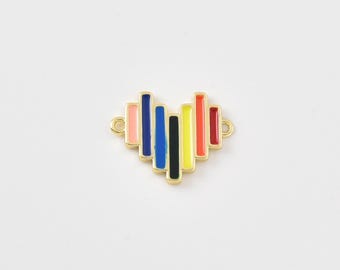 Gold Filled Rainbow Heart Connector Charm, Colorful Enamel Heart Link, Double Loop Connector, Bracelet Necklace Link, DIY Jewelry, CN522