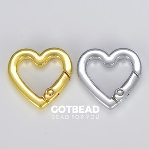 Chunky Gold Heart Spring Gate Ring Clasp, Push Gate Ring, Heart Clasp Charm Holder 18K Gold Clasp for Link Chain Connector, 22x21mm, CL498