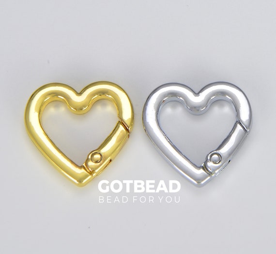 Chunky Gold Heart Spring Gate Ring Clasp, Push Gate Ring, Heart