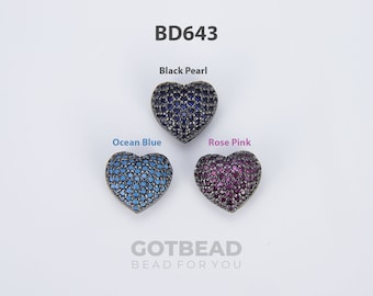 Dainty Heart Spacer Bead, Black Rhodium Plated Heart Beads, Brass Spacer Beads, Heart Spacers for Bracelet Necklace Jewelry Making, BD643