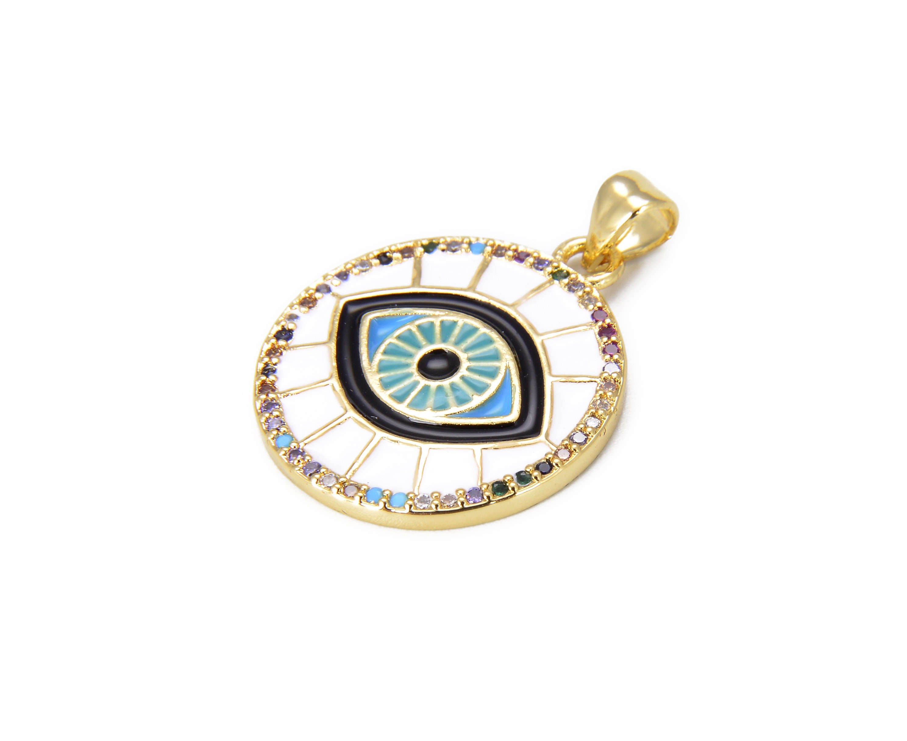 14K Gold Filled Round Enamel Evil Eye Charm Pendant CZ Micro Etsy