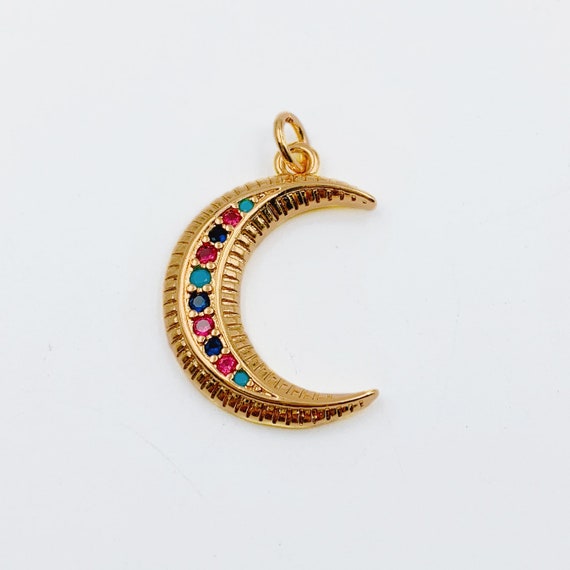 22k Gold Filled Crescent Moon Charm CZ Micro Pave, Crescent Moon