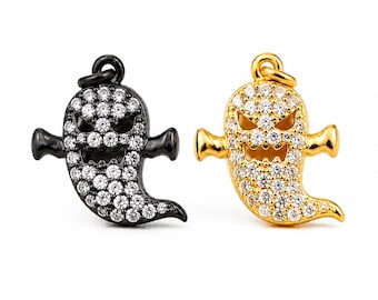 Gold Filled CZ Ghost Pendant, Crystal Ghost Charm, Rhinestone Halloween Pendant, Spooky Jewelry Making Supply, Ghost Necklace Charm, CP1208