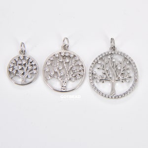 Ciondolo in argento con ciondolo albero della vita, ciondolo in argento sterling placcato CZ con micro pavé di albero della vita, ciondolo con albero della vita, 18mm, 22mm, 25mm, CP045