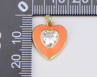 Gold Filled Colorful Enamel Heart Shape Pendant Big CZ Micro Pave Charm Jewelry Making Supply Necklace Bracelet 20x15mm, CP1509
