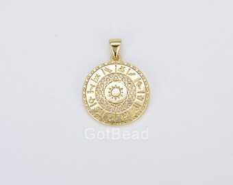 Dainty 18K Gold Filled Zodiac Horoscope Sign Medallion Pendant Coin for Necklace Bracelet Jewelry Making, Zodiac Constellation Charm, CP1426