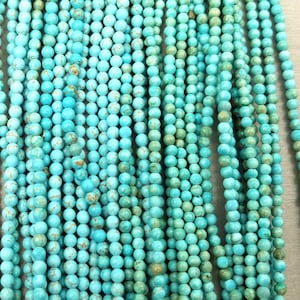 3MM/4MM Natural Turquoise Beads Grade AAA Round Loose Beads Full Strand Round 15.5-Inches, TUQ046