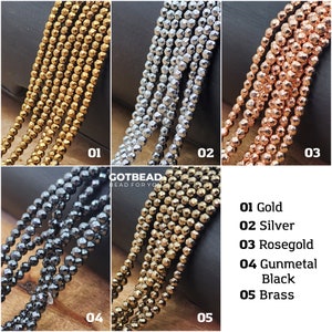 Faceted Hematite Round Cut bead 2mm 3mm 4mm Diamond Micro Cut Black Gold Silver Gunmetal Rose Gold Gemstone Beads 15.5&quot; Full Strand, ORG187