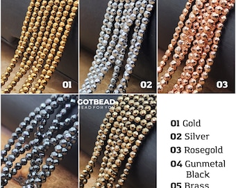 Faceted Hematite Round Cut bead 2mm 3mm 4mm Diamond Micro Cut Black Gold Silver Gunmetal Rose Gold Gemstone Beads 15.5" Full Strand, ORG187
