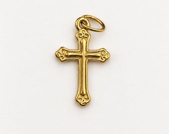 Stainless Steel Cross Charm, Gold Filled Ornate Cross Pendant, Christian Jewelry Finding, Religious Charm for DIY Jewelry Making, SCP246