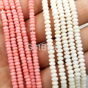 Pink and White Coral Faceted Rondelle Bead, Coral Beads, Pink Coral Beads, White Coral Beads, 3x4mm, 2x3mm, GRN153-A605