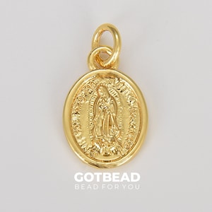 Delicado colgante religioso de Nuestra Señora de Guadalupe, bañado en oro, para collar llamativo, joyería minimalista, 16 x 10 mm, CP1602