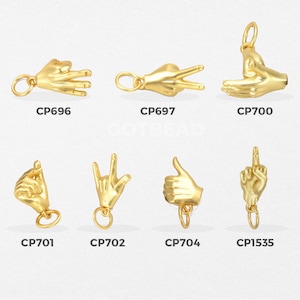 Mano con il dito medio in oro 18 carati, mano con la pace, dito K-Pop, simbolo della mano, ti amo, pollice in su, gesto del dito con finitura opaca in oro CP-Batch-43