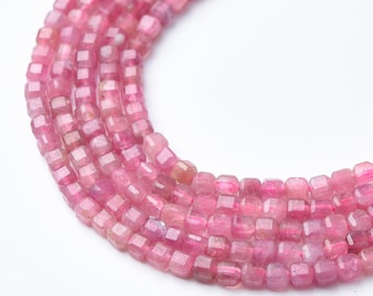 Cube Pink Tourmaline 2mm Micro Faceted Gemstone Beads Full 15.5" Strand Natural Rose Pink High Quality Jewelry Supply PRP1076