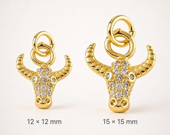 Gold Filled Bull Head Charm, Rhinestone Cow Skull Pendant, Western Cowboy Jewelry Making Charm, Statement Necklace Charm, CP2107