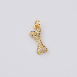 Gold Filled Small Bone Charm Pendant, Micro Pave CZ Dog Bone Jewelry Charm for DIY Necklace Bracelet Making, Pet Lover Gift, CP161