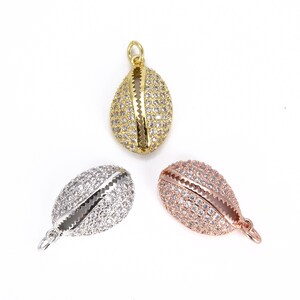 22K Gold Filled  Cowrie Shell Charms, Cubic Zirconia DIY Handmade Bracelet Charm Pendant Layering Necklace for Jewelry Making 23x12mm, CP675
