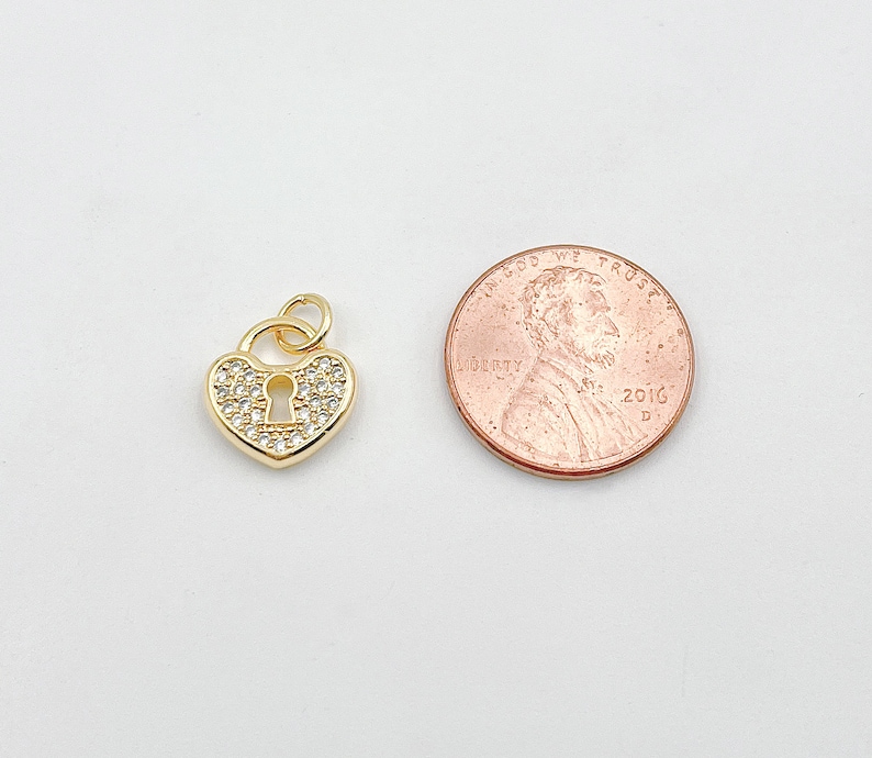 18K Gold Filled Dainty Heart Padlock Charm with Micro Pave Cubic Zirconia Heart Lock Charm for Necklace Bracelet Jewelry Making CP1348