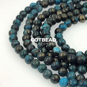 Turquoise Green Pyrite Bead, Natural Iron Pyrite Round Beads, Pyrite Stone Bead, Gemstone Beads, AA Grade, 15.5&quot; Full Strand PRP844